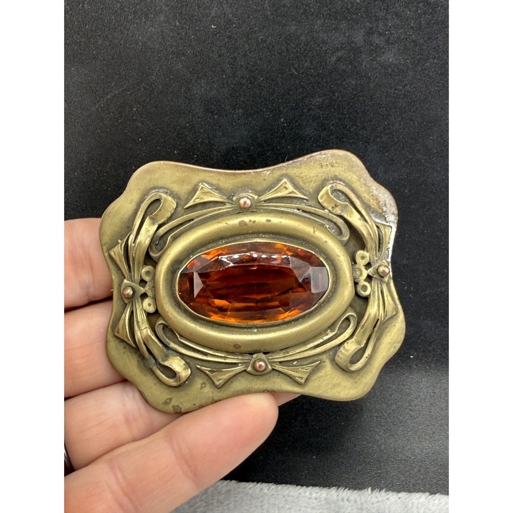 Vintage Sash Pin Dress Clip Orange Bow Brass Tone Large - Picture 2 of 9